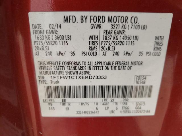 Photo 10 from auction – 2014 FORD F150 SUPER with VIN 1FTFW1CTXEKD73353