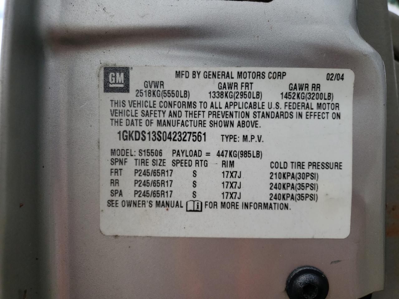 Photo 10 from auction – 2004 GMC ENVOY with VIN 1GKDS13S042327561
