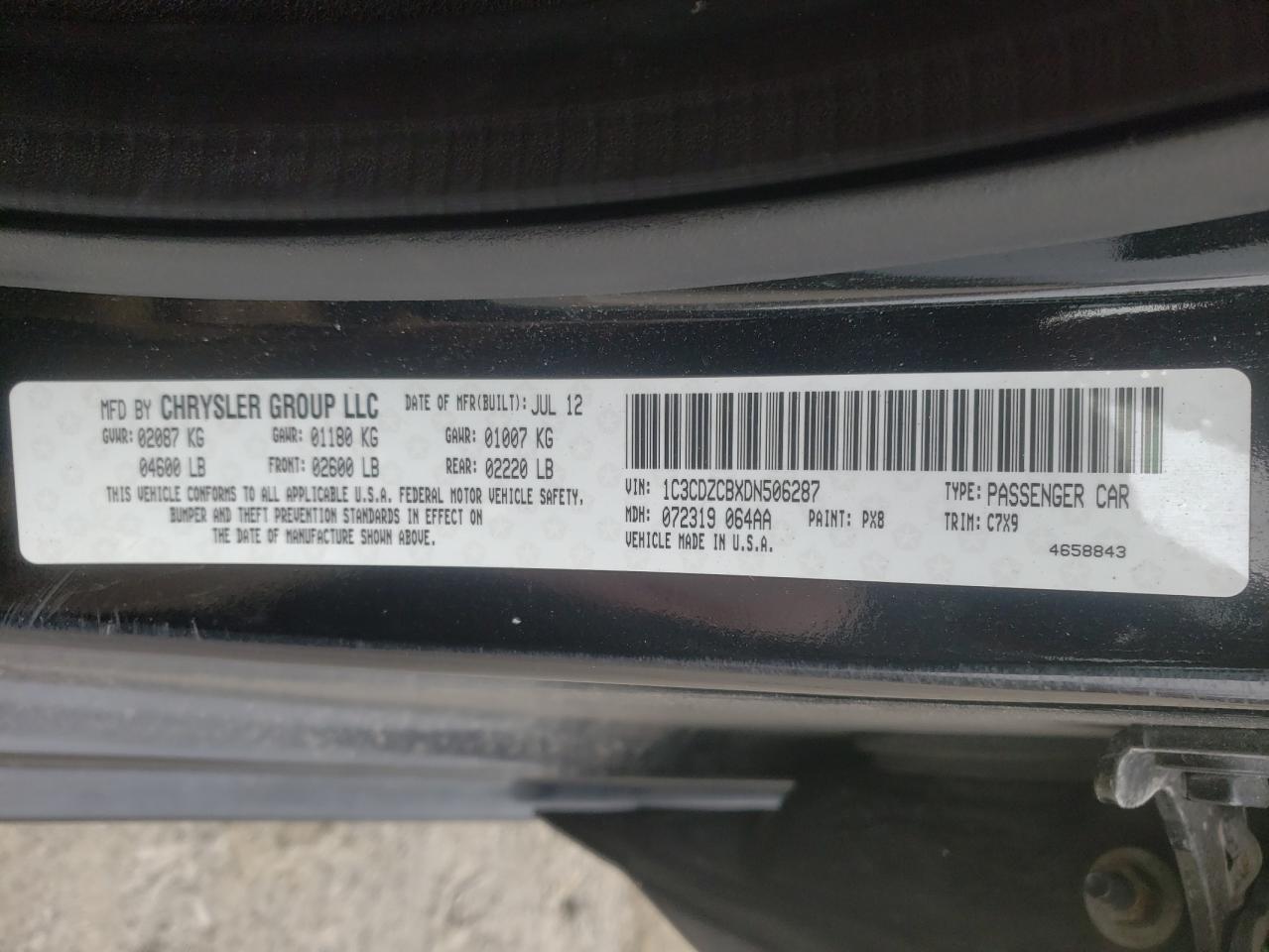 Photo 10 from auction – 2013 DODGE AVENGER SX with VIN 1C3CDZCBXDN506287