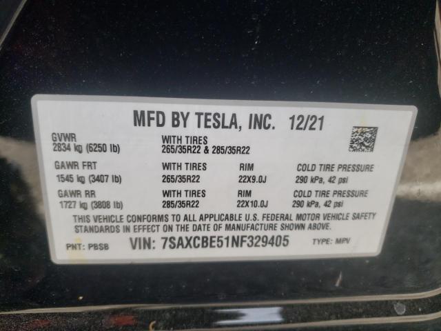 Photo 10 from auction – 2022 TESLA MODEL X with VIN 7SAXCBE51NF329405