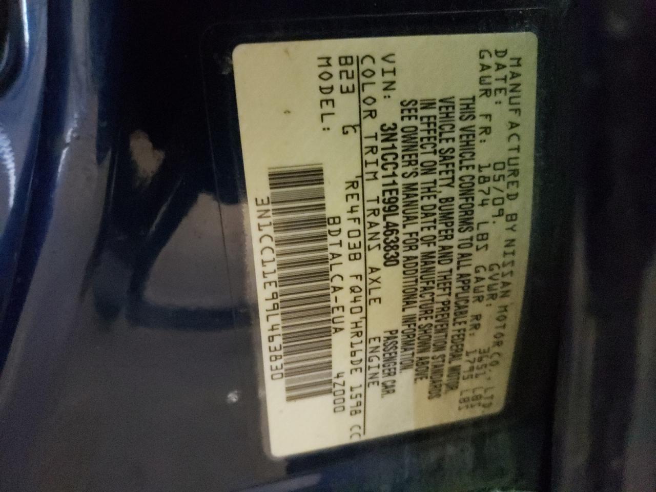 Photo 10 from auction – 2009 NISSAN VERSA S with VIN 3N1CC11E99L463830