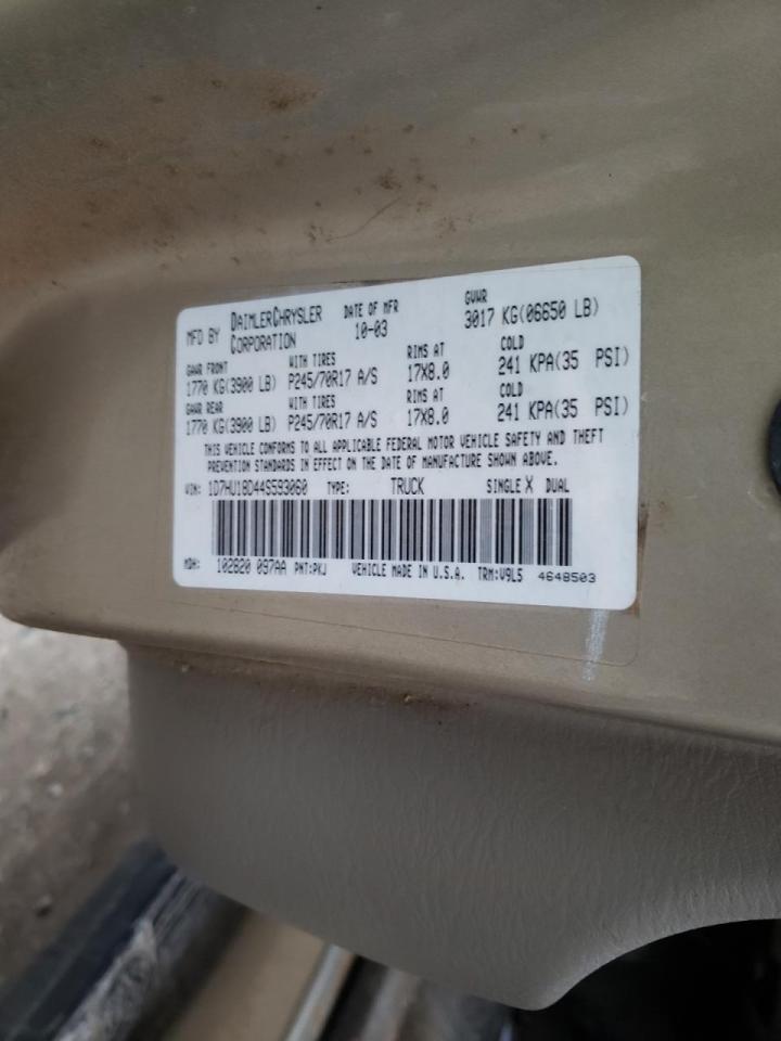Photo 10 from auction – 2004 DODGE RAM 1500 S with VIN 1D7HU18D44S593060