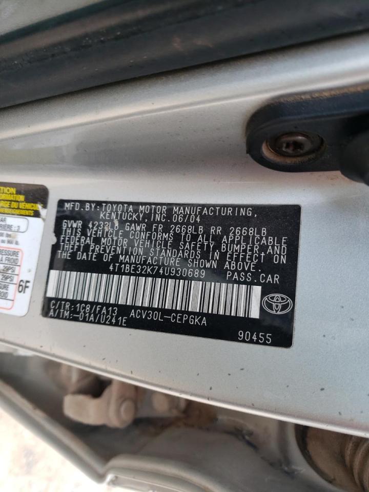 Photo 10 from auction – 2004 TOYOTA CAMRY LE with VIN 4T1BE32K74U930689