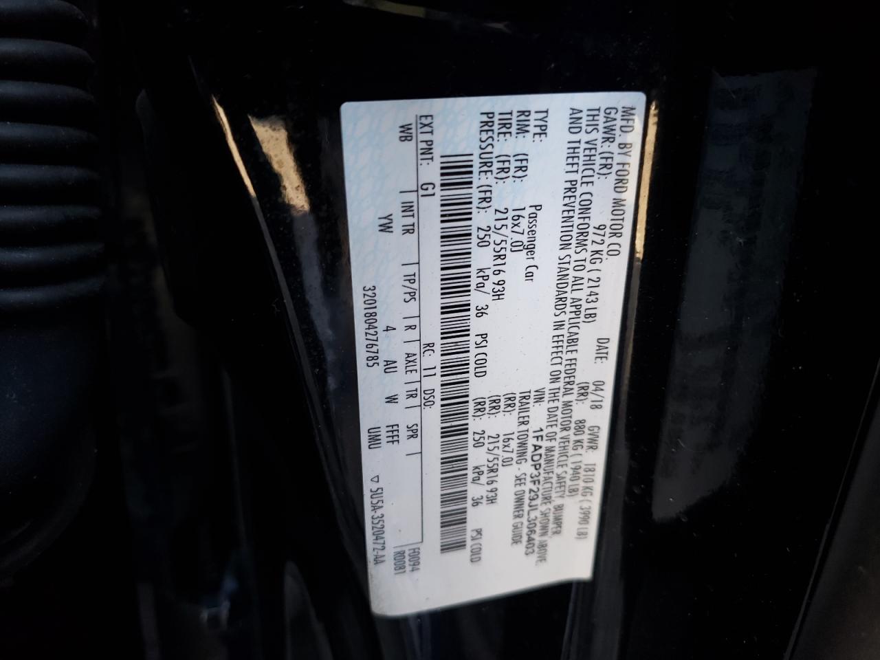 Photo 10 from auction – 2018 FORD FOCUS SE with VIN 1FADP3F29JL306403