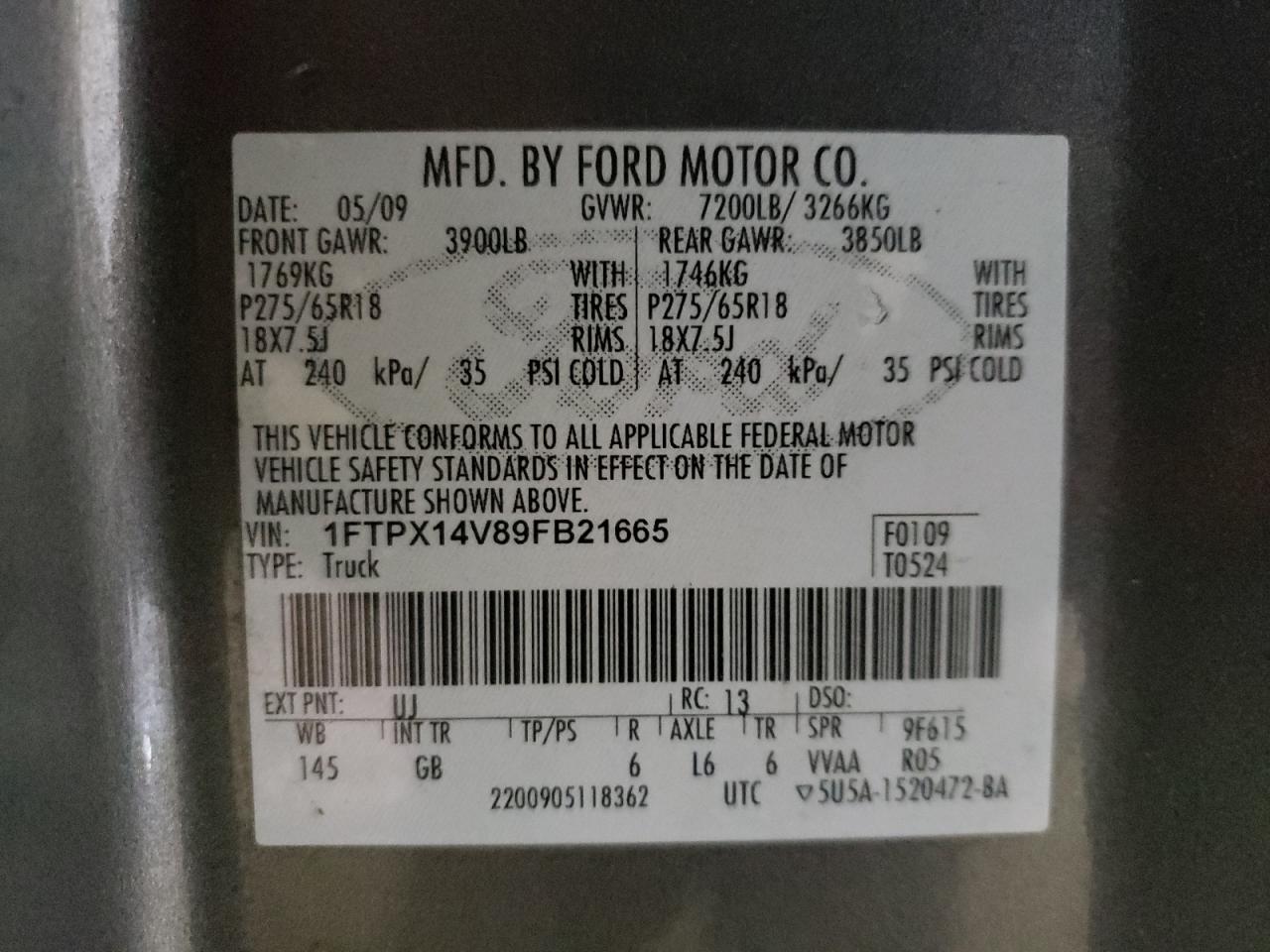 Photo 10 from auction – 2009 FORD F150 SUPER with VIN 1FTPX14V89FB21665