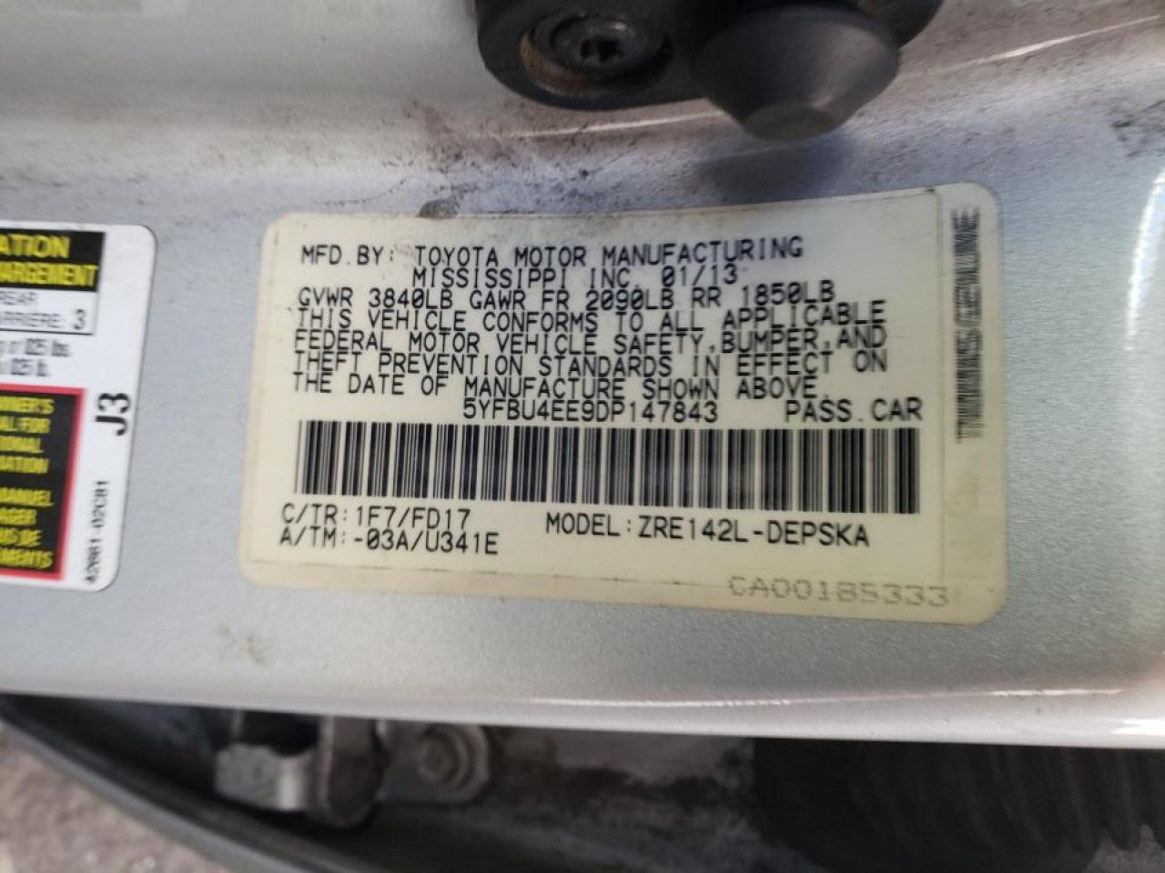 Photo 10 from auction – 2013 TOYOTA COROLLA BA with VIN 5YFBU4EE9DP147843