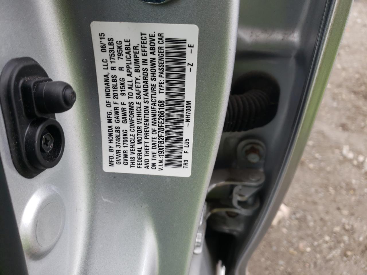 Photo 10 from auction – 2015 HONDA CIVIC SE with VIN 19XFB2F70FE266168