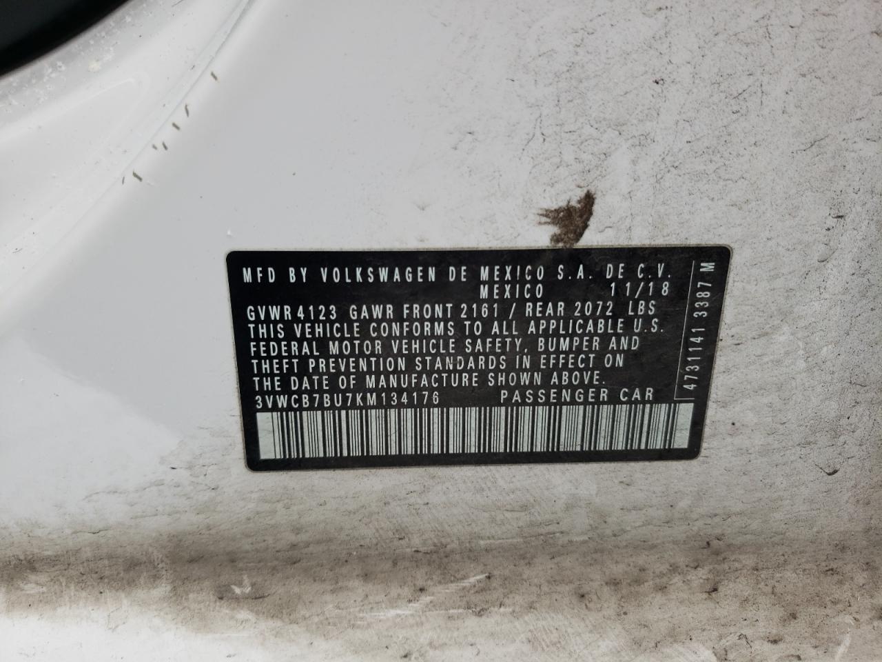 Photo 10 from auction – 2019 VOLKSWAGEN JETTA S with VIN 3VWCB7BU7KM134176