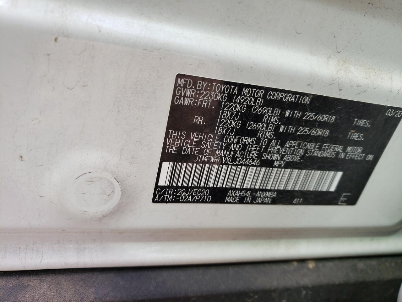 Photo 10 from auction – 2020 TOYOTA RAV4 XSE with VIN JTMEWRFVXLJ044646