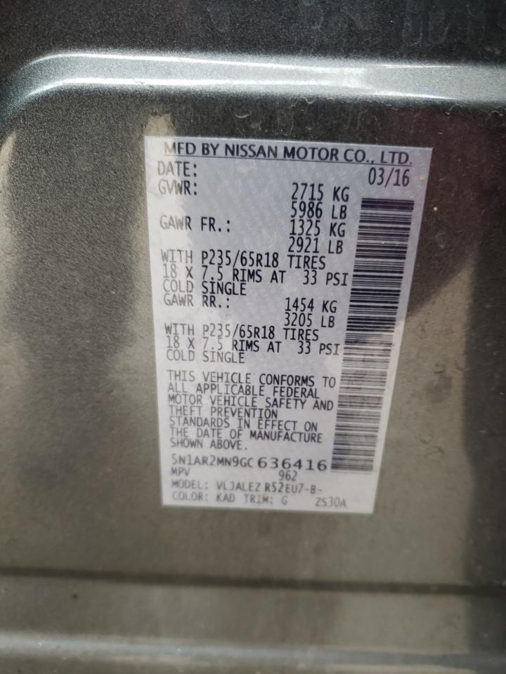 Photo 10 from auction – 2016 NISSAN PATHFINDER with VIN 5N1AR2MN9GC636416