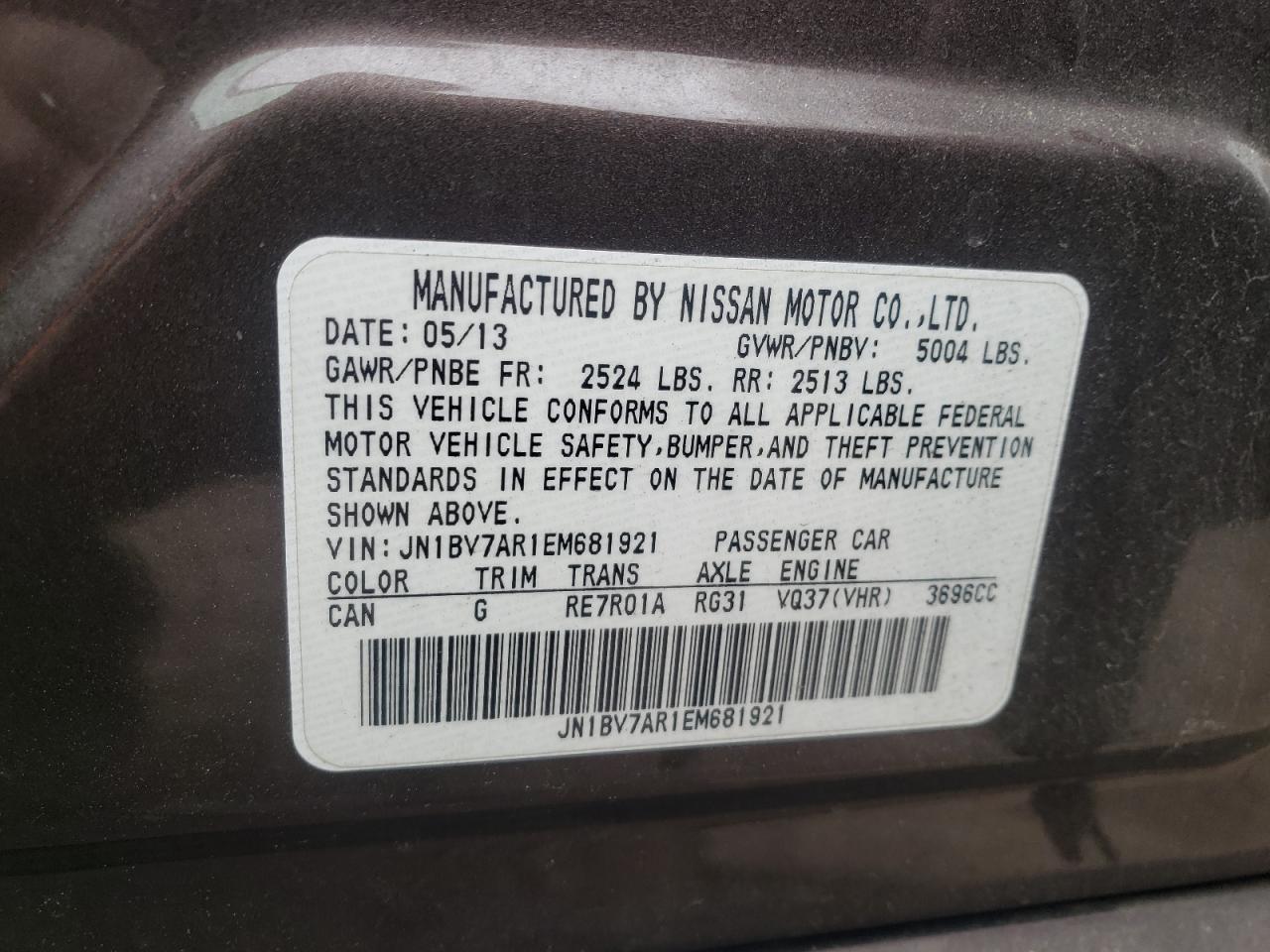 Photo 10 from auction – 2014 INFINITI Q50 BASE with VIN JN1BV7AR1EM681921