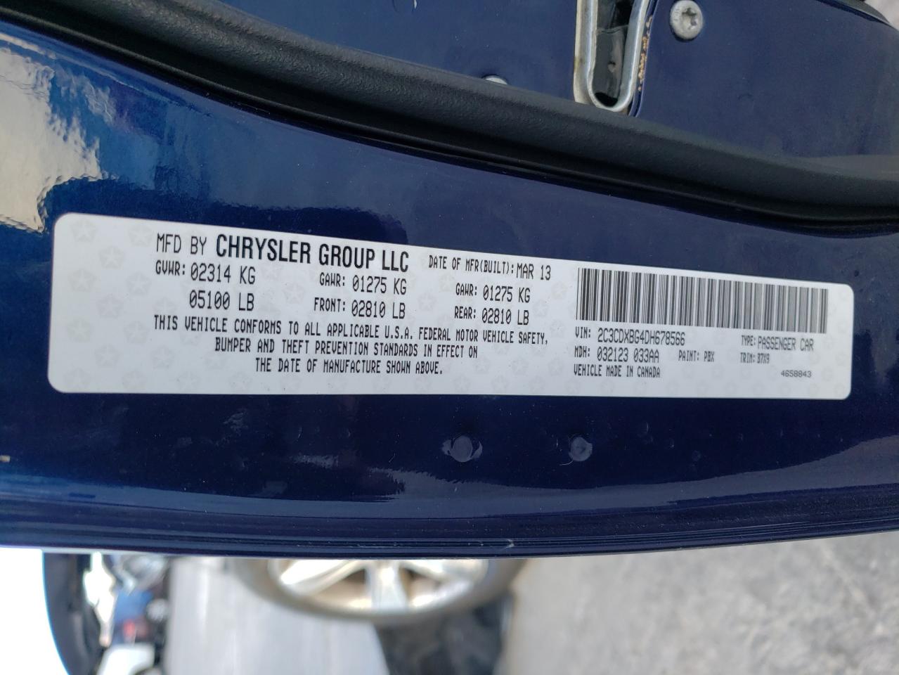 Photo 10 from auction – 2013 DODGE CHARGER SE with VIN 2C3CDXBG4DH678566