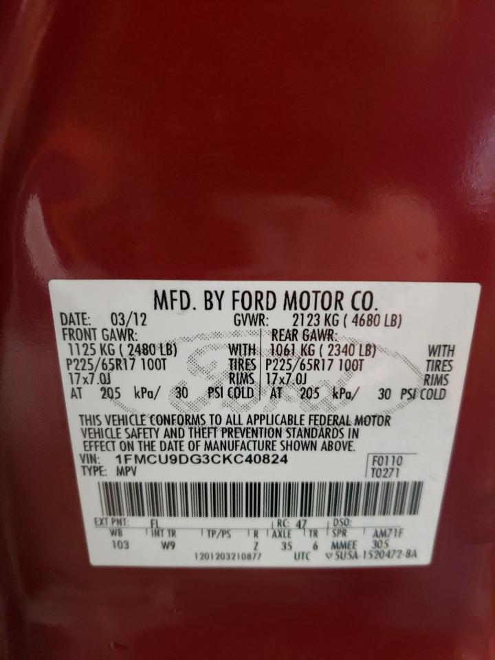 Photo 10 from auction – 2012 FORD ESCAPE XLT with VIN 1FMCU9DG3CKC40824
