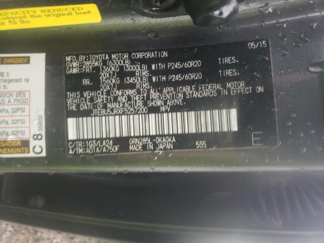 Photo 10 from auction – 2015 TOYOTA 4RUNNER SR with VIN JTEBU5JRXF5257200