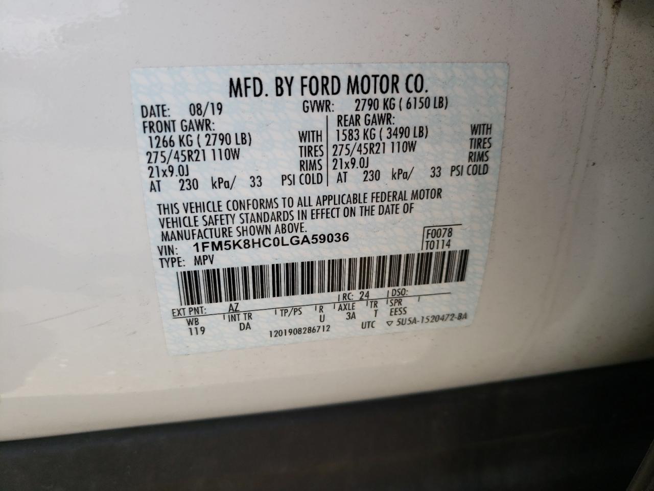 Photo 10 from auction – 2020 FORD EXPLORER P with VIN 1FM5K8HC0LGA59036