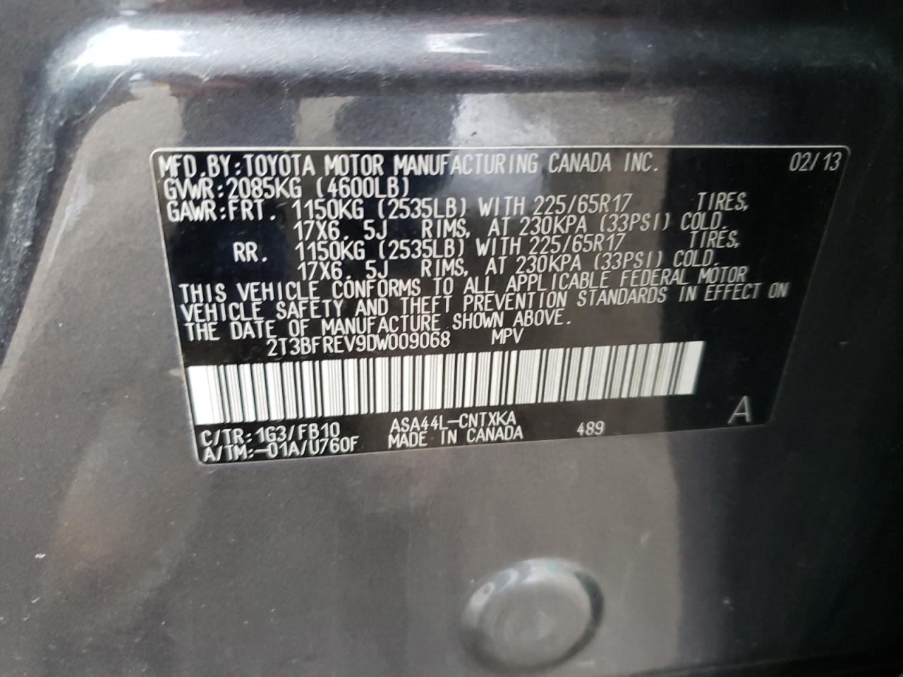Photo 10 from auction – 2013 TOYOTA RAV4 LE with VIN 2T3BFREV9DW009068
