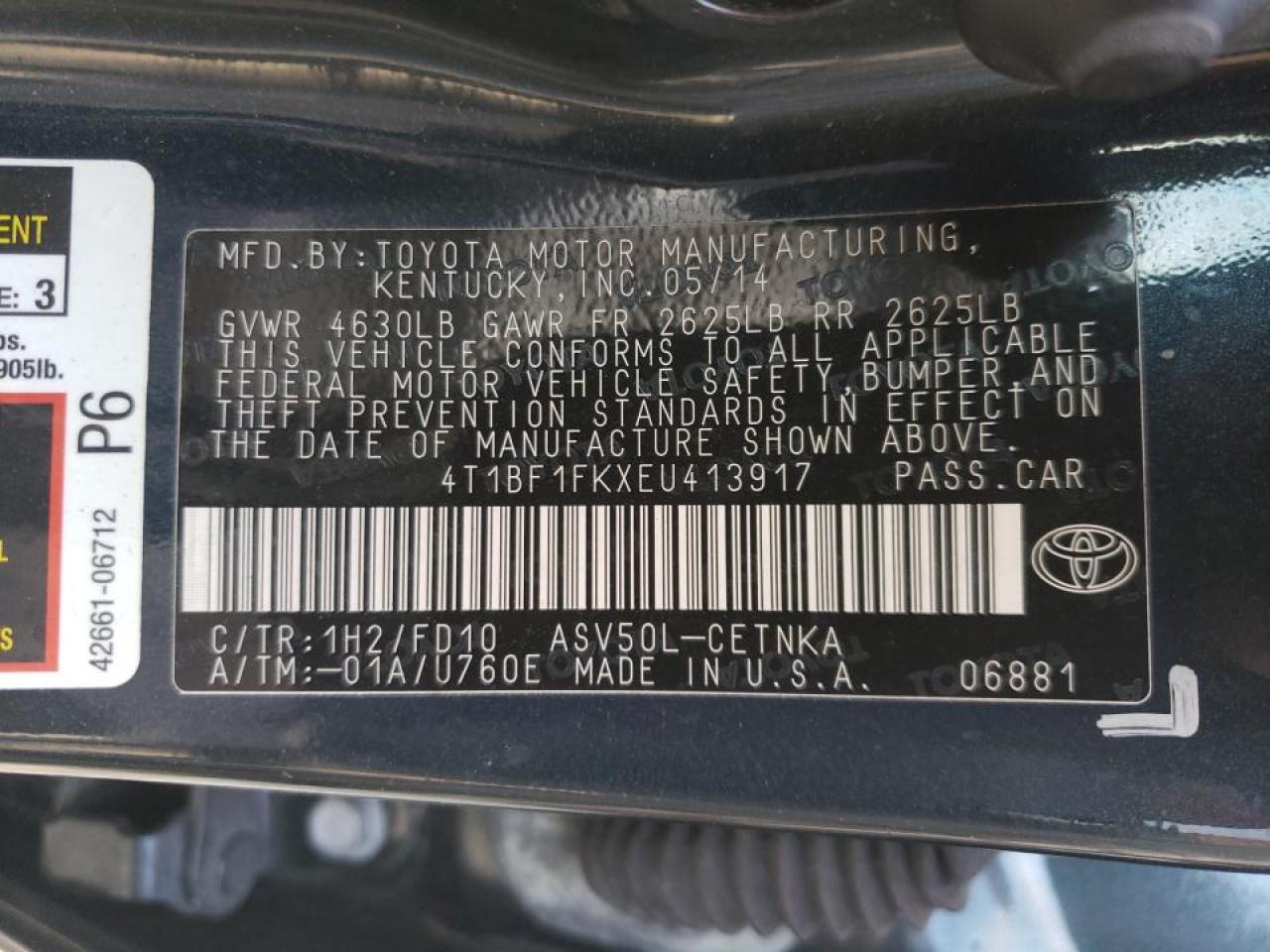 Photo 10 from auction – 2014 TOYOTA CAMRY L with VIN 4T1BF1FKXEU413917
