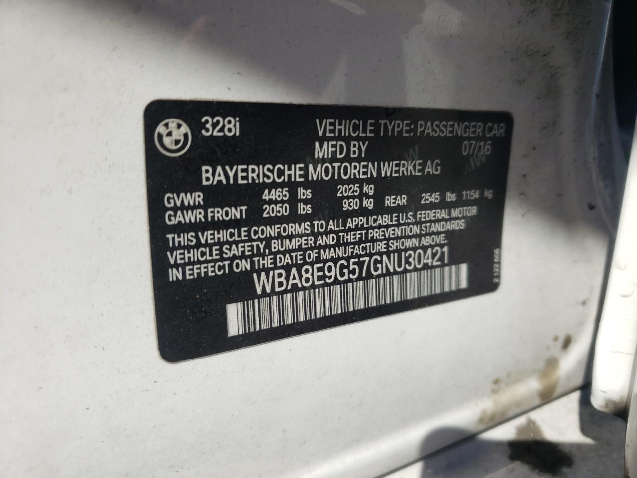 Photo 10 from auction – 2016 BMW 328 I SULE with VIN WBA8E9G57GNU30421