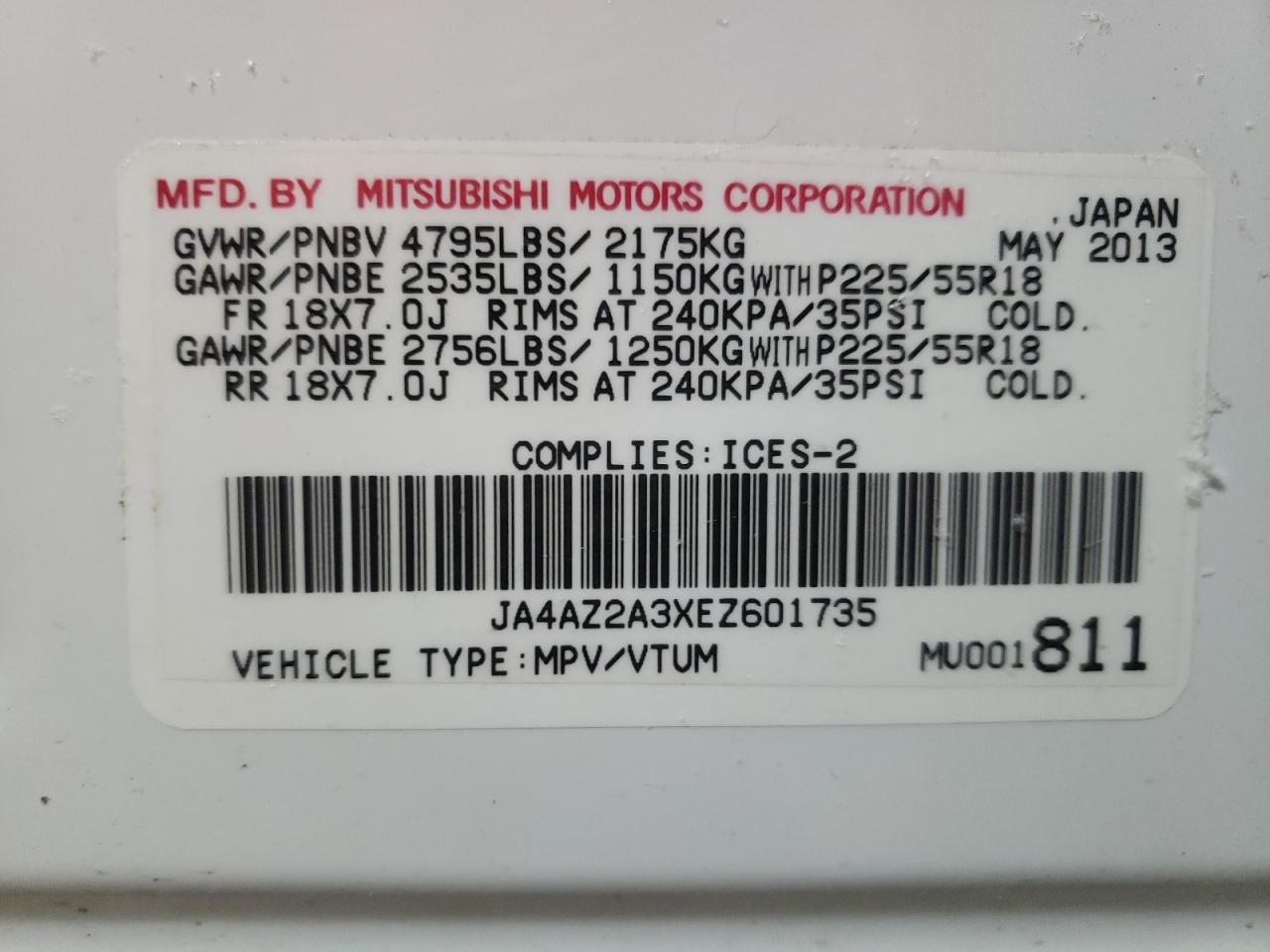 Photo 10 from auction – 2014 MITSUBISHI OUTLANDER with VIN JA4AZ2A3XEZ601735