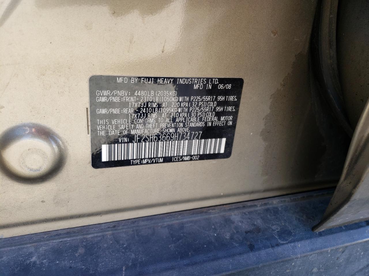 Photo 10 from auction – 2009 SUBARU FORESTER 2 with VIN JF2SH63669H734727