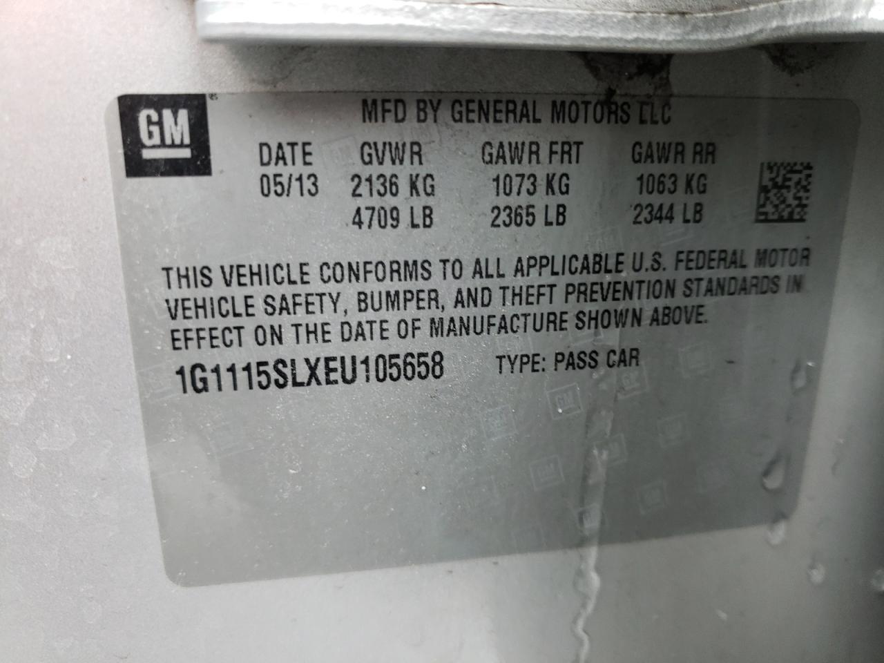 Photo 10 from auction – 2014 CHEVROLET IMPALA LT with VIN 1G1115SLXEU105658