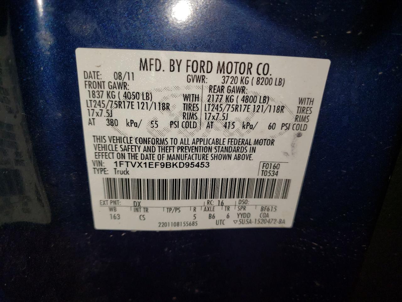 Photo 10 from auction – 2011 FORD F150 SUPER with VIN 1FTVX1EF9BKD95453
