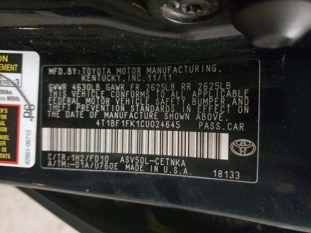 Photo 10 from auction – 2012 TOYOTA CAMRY BASE with VIN 4T1BF1FK1CU024645