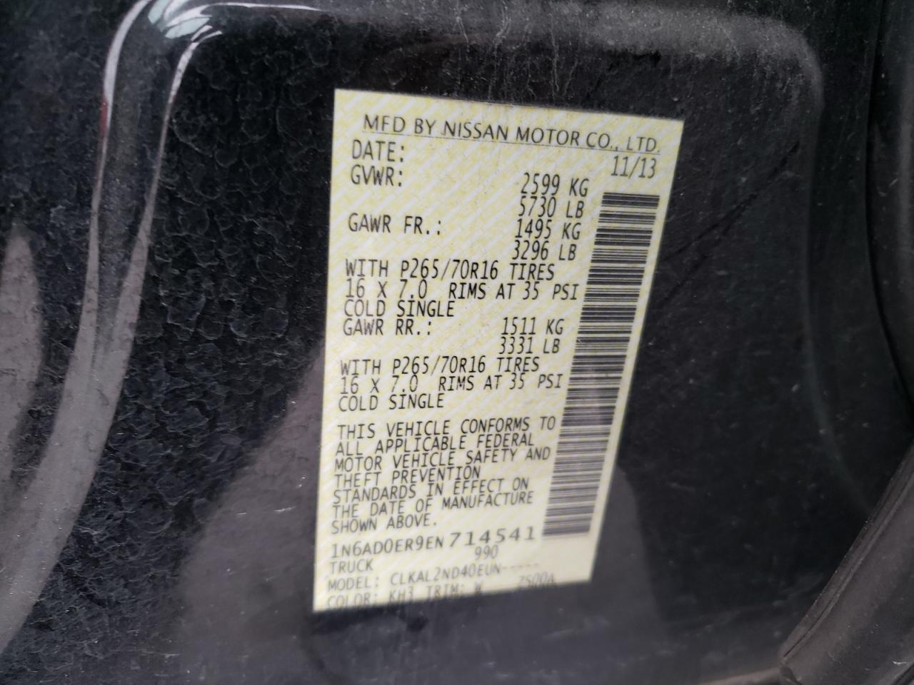 Photo 10 from auction – 2014 NISSAN FRONTIER S with VIN 1N6AD0ER9EN714541