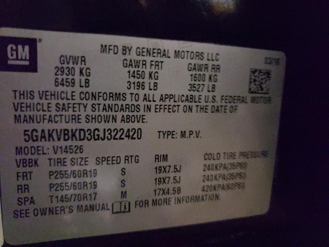 Photo 10 from auction – 2016 BUICK ENCLAVE with VIN 5GAKVBKD3GJ322420