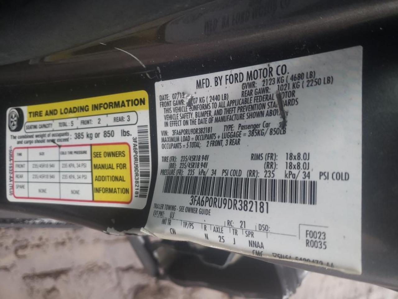 Photo 10 from auction – 2013 FORD FUSION TIT with VIN 3FA6P0RU9DR382181