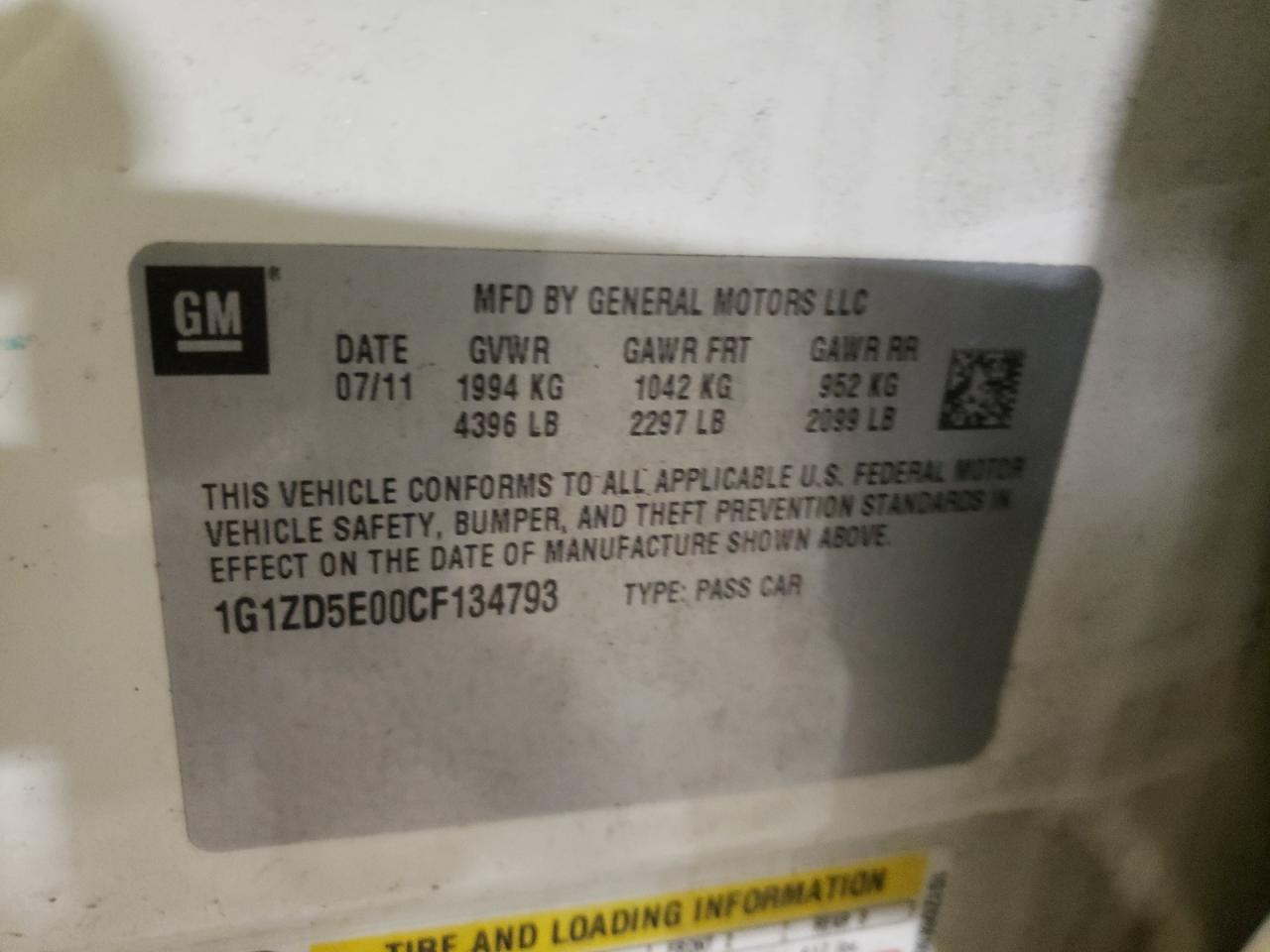 Photo 10 from auction – 2012 CHEVROLET MALIBU 2LT with VIN 1G1ZD5E00CF134793