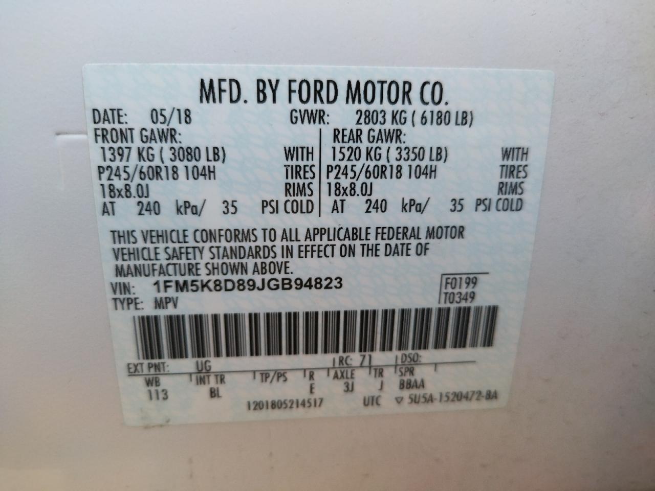 Photo 10 from auction – 2018 FORD EXPLORER X with VIN 1FM5K8D89JGB94823