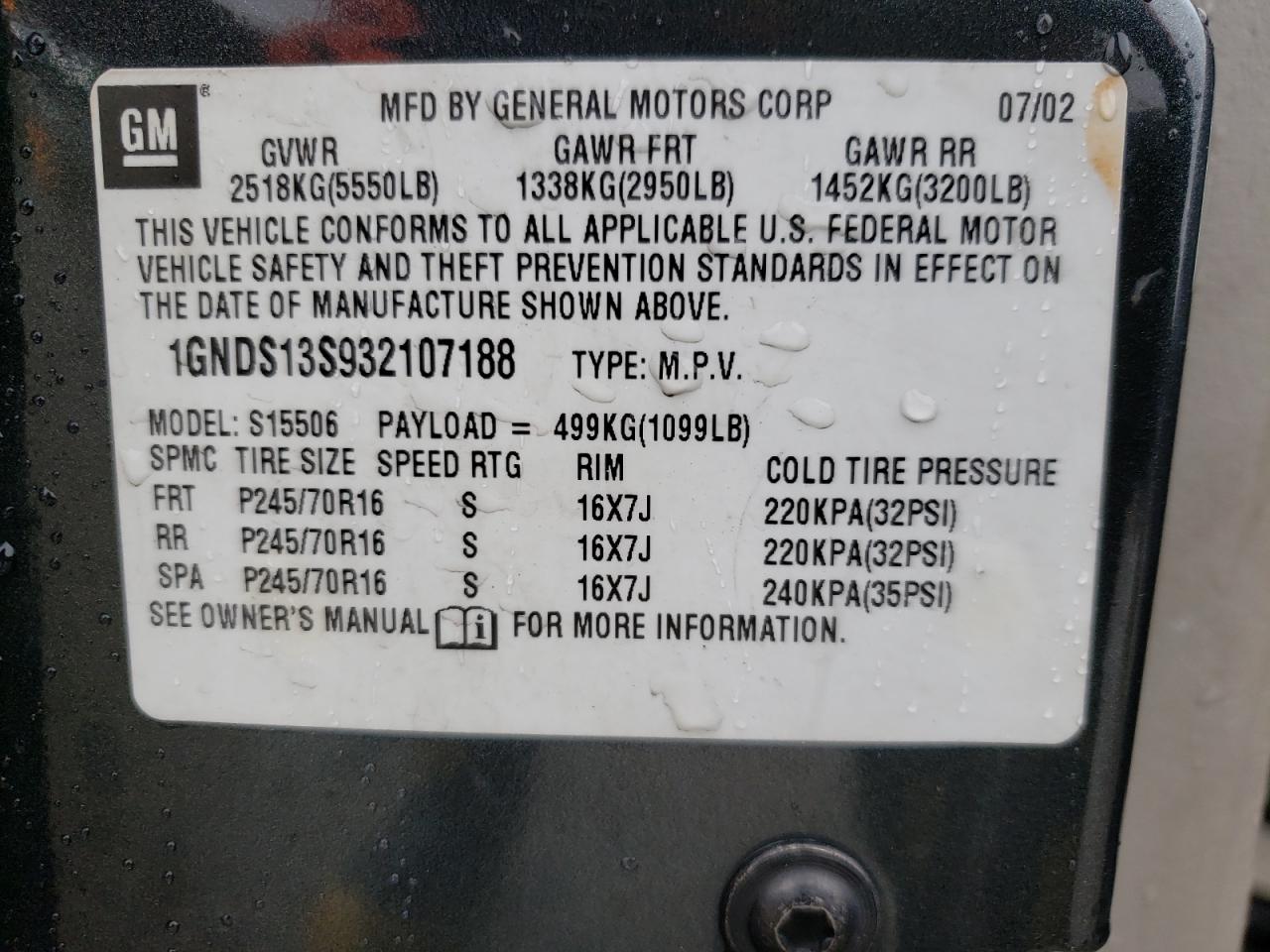 Photo 10 from auction – 2003 CHEVROLET TRAILBLAZE with VIN 1GNDS13S932107188