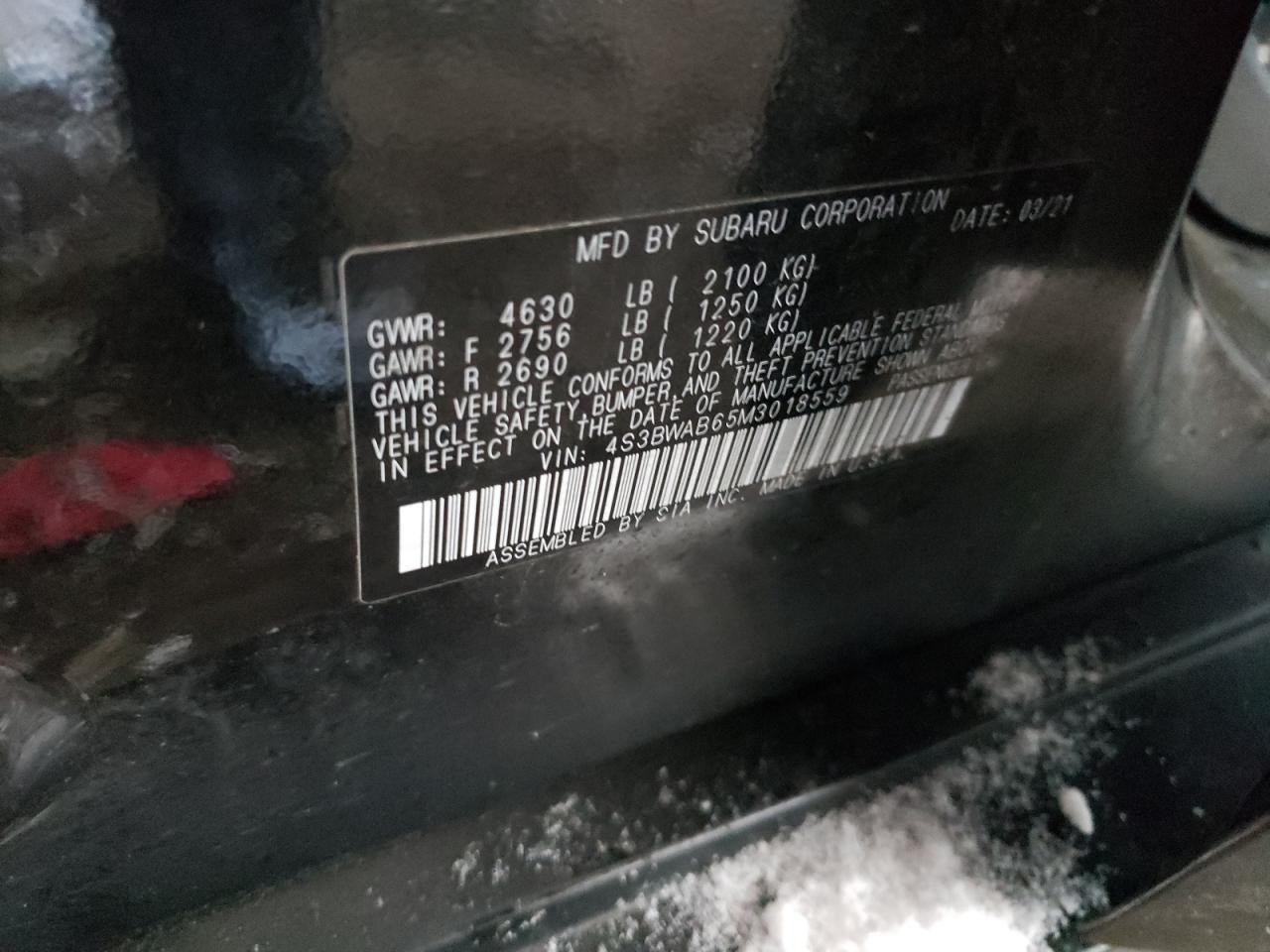 Photo 10 from auction – 2021 SUBARU LEGACY with VIN 4S3BWAB65M3018559