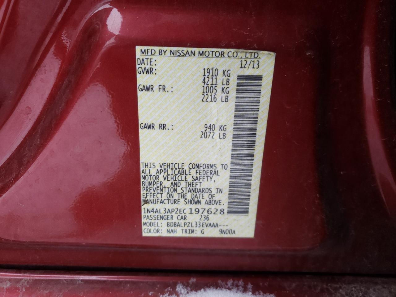 Photo 10 from auction – 2014 NISSAN ALTIMA 2.5 with VIN 1N4AL3AP2EC197628