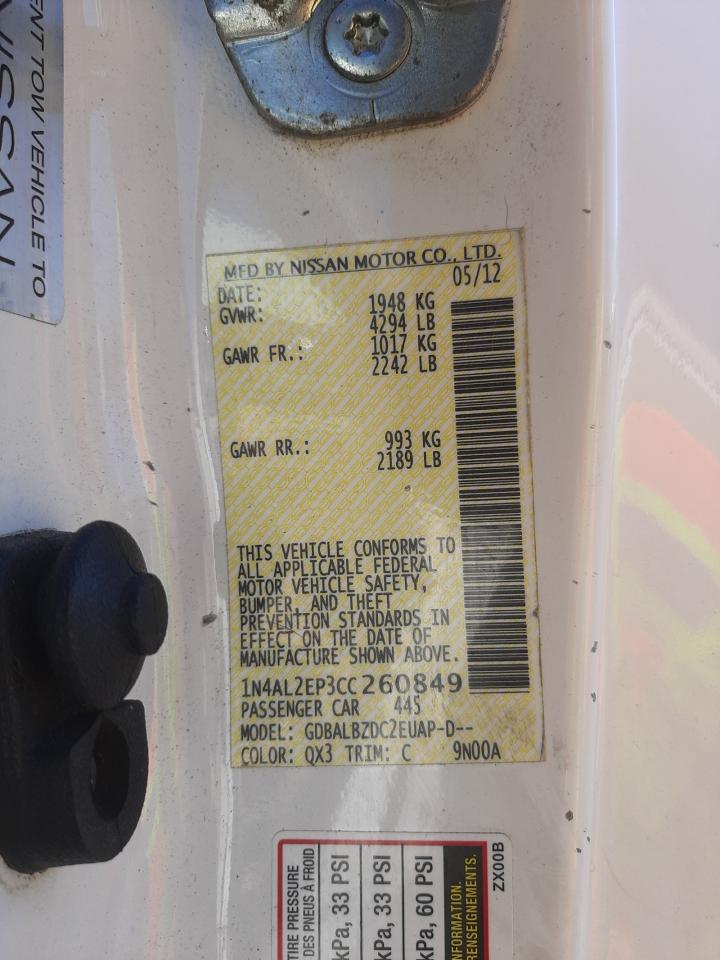 Photo 10 from auction – 2012 NISSAN ALTIMA S with VIN 1N4AL2EP3CC260849