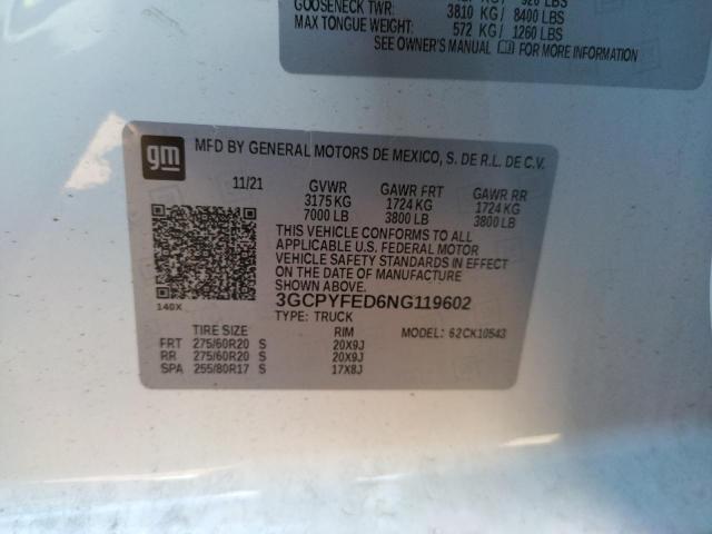 Photo 10 from auction – 2022 CHEVROLET SILVERADO with VIN 3GCPYFED6NG119602