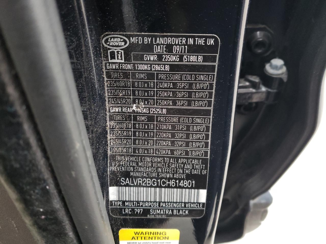 Photo 10 from auction – 2012 LAND ROVER RANGE ROVE with VIN SALVR2BG1CH614801