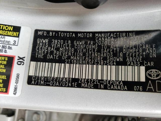 Photo 10 from auction – 2015 TOYOTA COROLLA L with VIN 2T1BURHE5FC387564