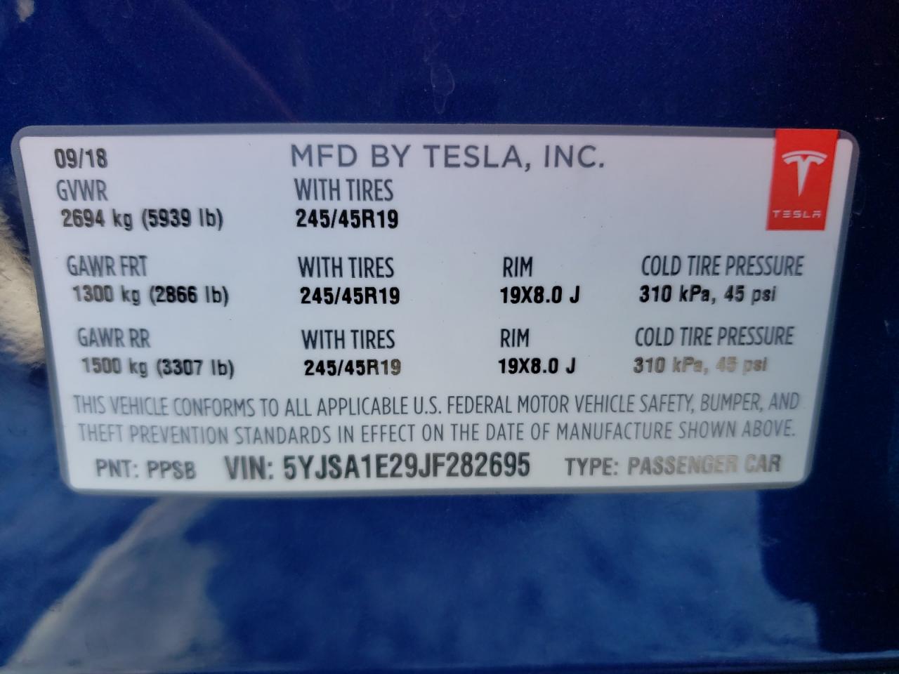 Photo 10 from auction – 2018 TESLA MODEL S with VIN 5YJSA1E29JF282695