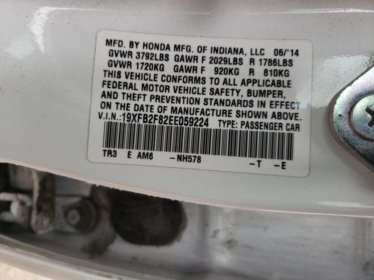 Photo 10 from auction – 2014 HONDA CIVIC EX with VIN 19XFB2F82EE059224