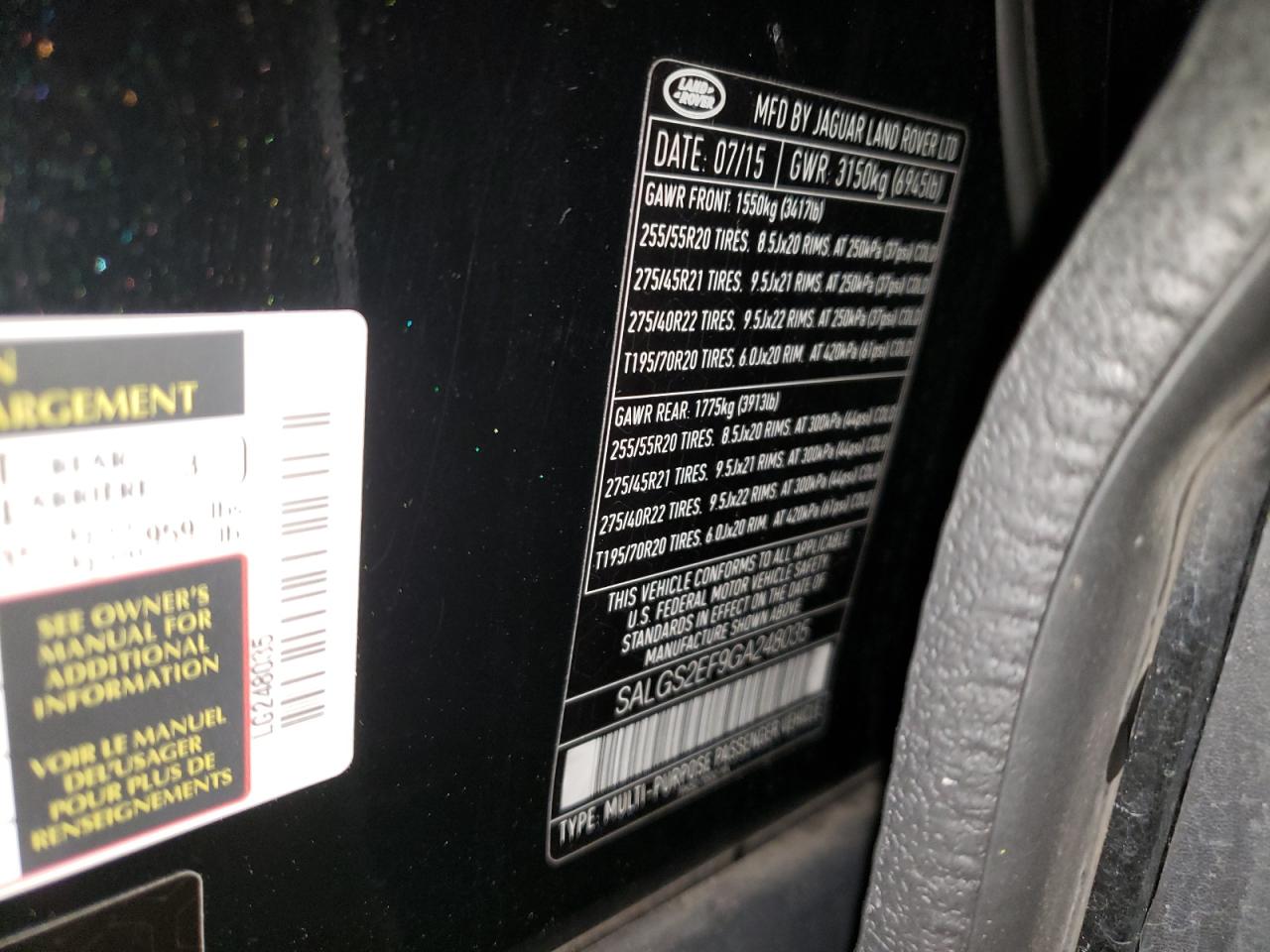 Photo 10 from auction – 2016 LAND ROVER RANGE ROVE with VIN SALGS2EF9GA248035