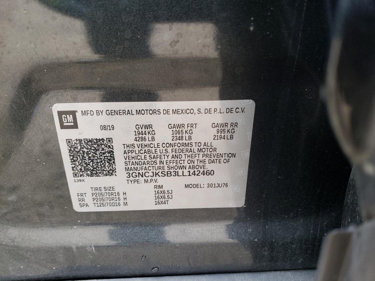 Photo 10 from auction – 2020 CHEVROLET TRAX LS with VIN 3GNCJKSB3LL142460