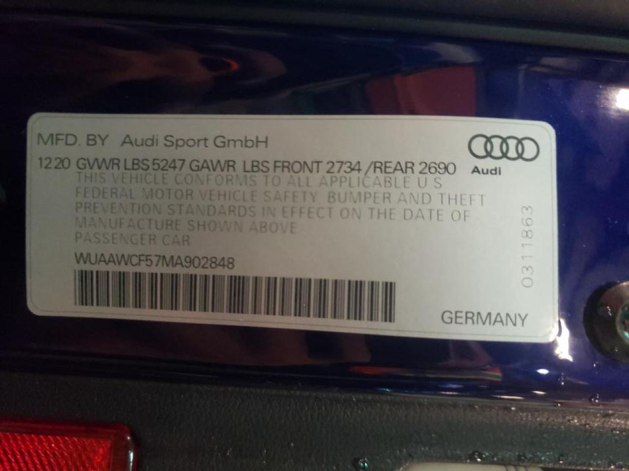 Photo 10 from auction – 2021 AUDI RS5 with VIN WUAAWCF57MA902848