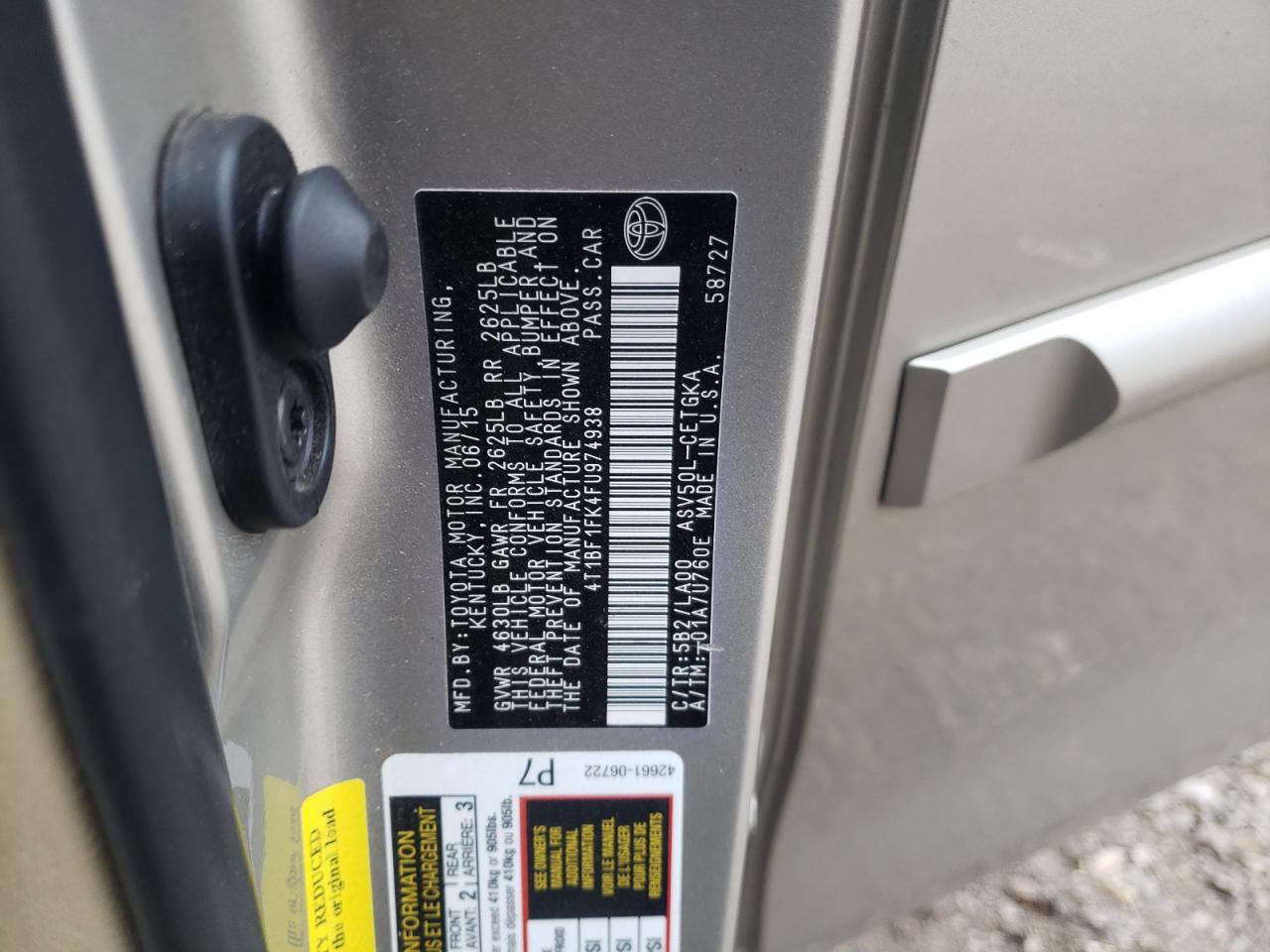 Photo 10 from auction – 2015 TOYOTA CAMRY LE with VIN 4T1BF1FK4FU974938