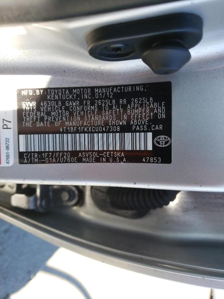 Photo 10 from auction – 2012 TOYOTA CAMRY BASE with VIN 4T1BF1FKXCU047308