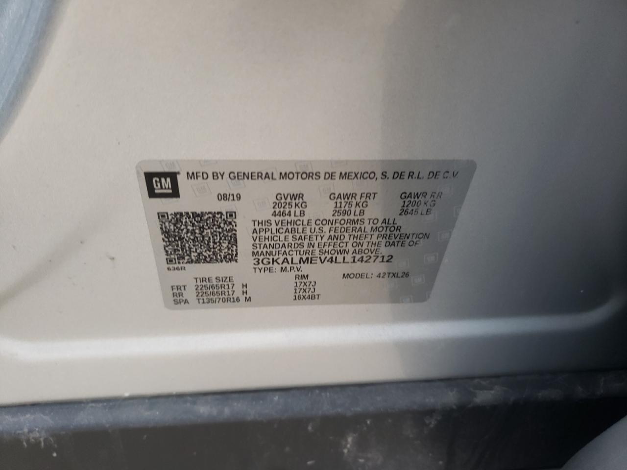 Photo 10 from auction – 2020 GMC TERRAIN SL with VIN 3GKALMEV4LL142712