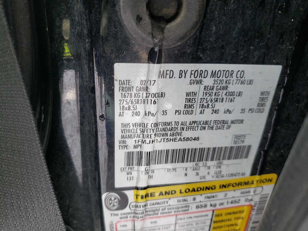 Photo 10 from auction – 2017 FORD EXPEDITION with VIN 1FMJK1JT5HEA58046