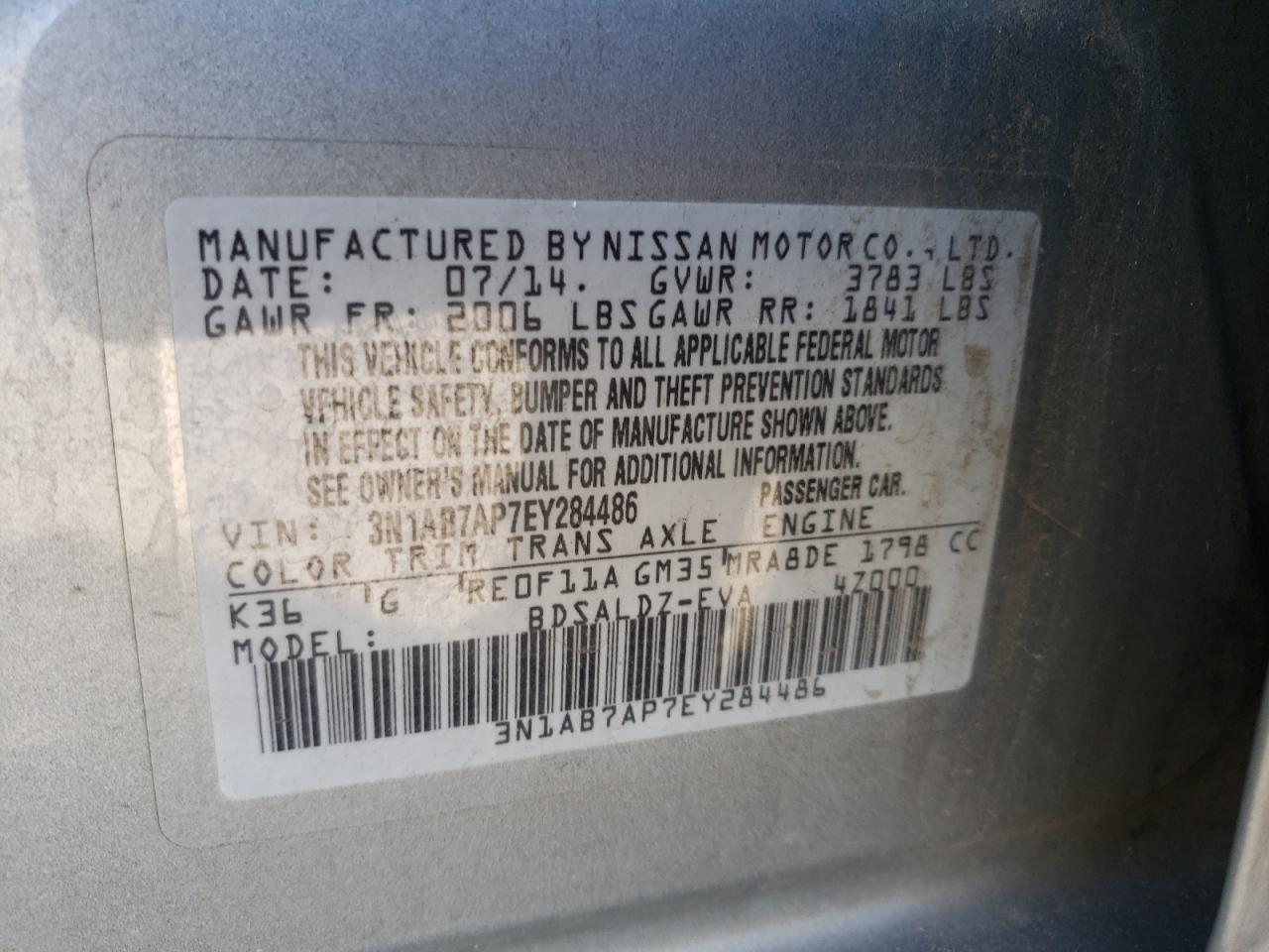Photo 10 from auction – 2014 NISSAN SENTRA S with VIN 3N1AB7AP7EY284486