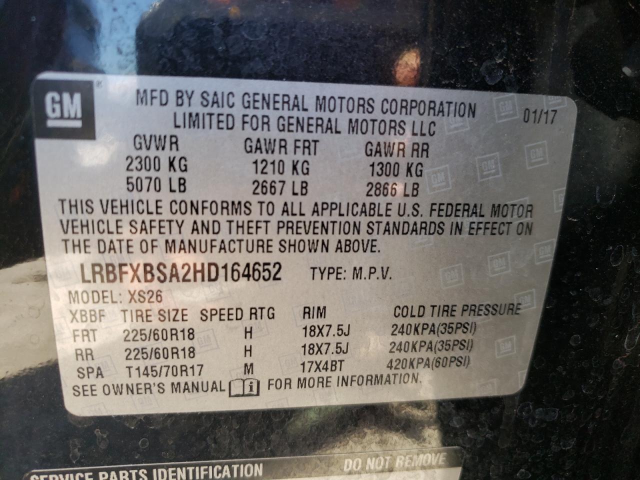 Photo 10 from auction – 2017 BUICK ENVISION E with VIN LRBFXBSA2HD164652